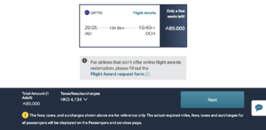 IAD to DOH bookable via Cathay Pacific for 89,000 Asia Miles.